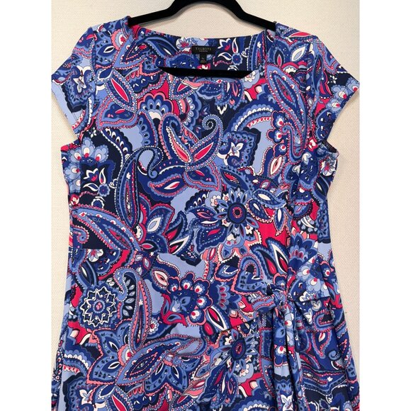 Talbots Womens Paisley Print Dress Petite Xp  Blue Pink Tie Waist Stretch - Picture 3 of 10